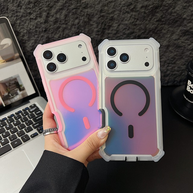Detachable Frame Aurora Magnetic Case for iPhone 17 Pro Max 15 Translucent Holographic Shockproof Phone Cover Laser Color Border