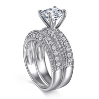 Bague en argent Sterling S925 pour femme, ensemble classique de deux-en-un en Zircon à quatre griffes