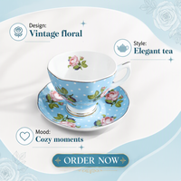 Tasses à thé et soucoupes en porcelaine fine 250 ml, céramique écologique, impression personnalisée, motif floral