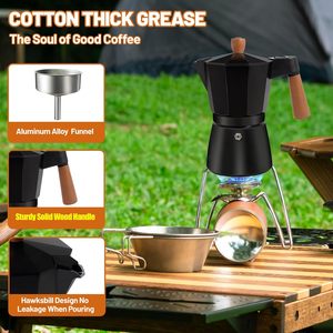 Cafetière Moka en aluminium 6 tasses 300 ml avec poignée en bois véritable - Product Image 4