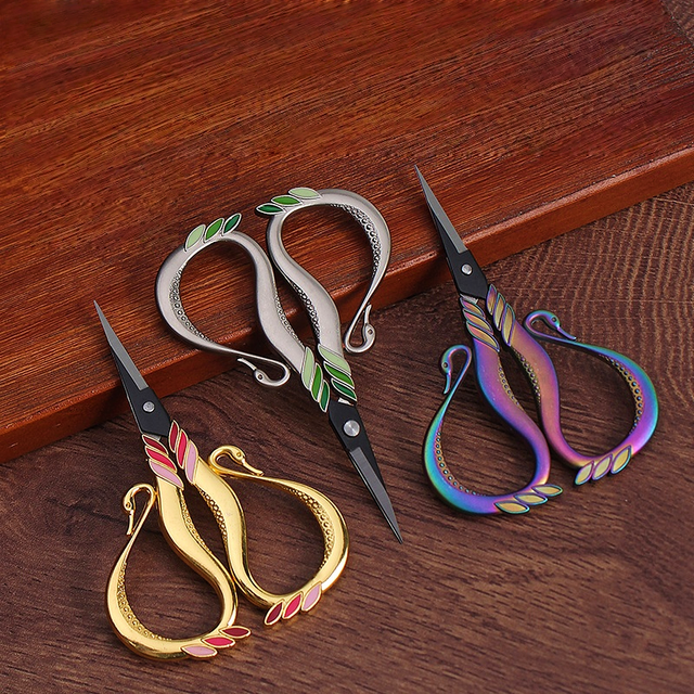Vintage Swan Embroidery Scissors  High-Hardness Stainless Steel Snips for Cross-Stitch & Sewing Craft