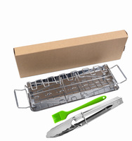 DAPHYLA DP-7259 Soporte para Asar Patas y Alas de Pollo de Acero Inoxidable con 14 Ranuras y Bandeja Recolectora de Grasa, Apto para Parrilla de Carbón y Camping, Lavable en Lavavajillas