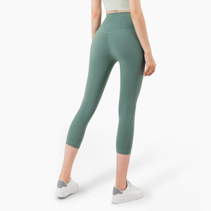 Pantalon de Yoga abdominal taille haute pour femme avec taille élastique sept points Fitness hanche ascenseur motif solide vêtements de Fitness nus - Product Image 3