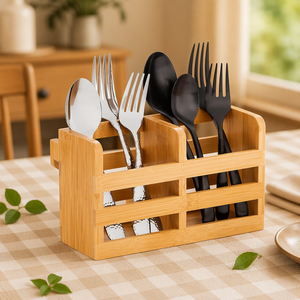 Soporte de Bambú para Utensilios de Cocina, Escurridor de Cubiertos con Compartimentos, Montable en Pared, Organizador de Palillos y Cucharas para Hogar y Restaurante - Product Image 2