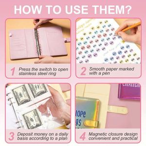 100 Envelopes Money Saving Challenge Budget Binders A5 PU Leather Budget Loose <b>Leaf</b> Design - Product Image 4