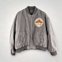 Blouson Bomber Varsity en Denim Hiver Personnalisé, Épais, Délavé à l'Acide, Broderie Patch, Style Y2K Vintage Cowboy Streetwear