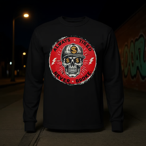 T-shirt à manches longues Always Tired Never Broke Skull, noir, col rond, pour hommes, avec motif graphique - Product Image 3