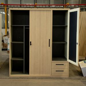 Sencillo 3 Puertas 2 Cajones Espejo Diseño Woodgrain Almirah Paños Almacenamiento Armario Acero Metal Madera Armario Dormitorio Proveedor - Product Image 2