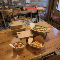 Contenedor de comida de cartón Kraft reciclado recubierto de PE moderno para cajas de almuerzo para llevar Sushi fideos embalaje de azúcar muestra gratis