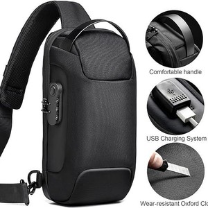 Crossbody Chest Bag Oxford Cloth Anti-Theft <b>With</b> USB Port Everyday Use Solid Color Men's Bag - Product Image 4