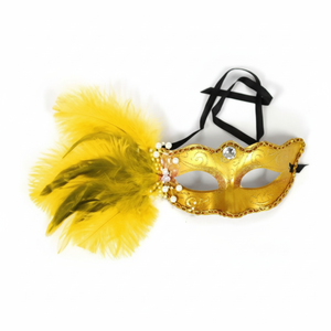 วิกปาร์ตี้เวเนเชียน JHQSW6JD_52CK หน้ากากปาร์ตี้สไตล์ขนนกทำจาก PVC สีเหลืองครึ่งหน้าสำหรับชุดคาร์นิวัล - Product Image 1