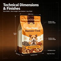 Sachet alimentaire personnalisé à 8 soudures latérales avec fermeture éclair, fond plat, haute barrière, scellage robuste, en feuille d'aluminium de qualité alimentaire pour hamsters