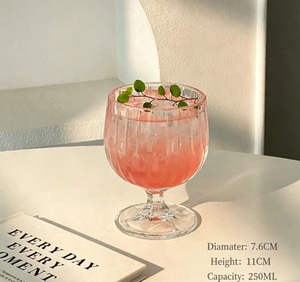 Bicchiere in vetro a righe verticali con piede, 250 ml, per succhi, cocktail, dessert, uso domestico e caffè - Product Image 2