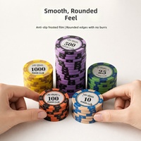 Jetons de poker en argile en forme de pièce de monnaie pour Texas Hold'em, Mahjong et jeux de société - Jetons en plastique avec cartes de récompense de 1000 pièces