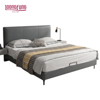 LOONGFUNG Cadre de lit minimaliste en cuir véritable avec sommier en bois de pin et mousse haute densité, taille King, mobilier de chambre à coucher