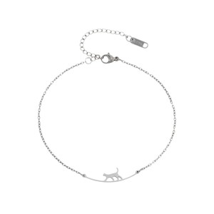Chaîne de cheville en acier inoxydable avec pendentif chat, couleur argent, forme animale, pour usage décontracté - Product Image 5