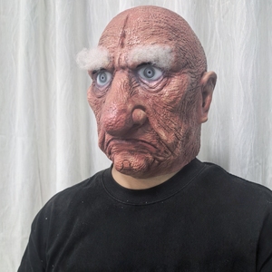 Masque réaliste en latex de vieil homme amusant et pétillant avec yeux bouffants, nez large et tête chauve – Accessoire de costume pour fête d'Halloween - Product Image 6