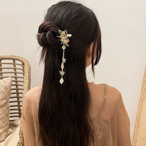 Horquilla chinesa para el pelo con borla de flor, estilo vintage antiguo para niñas, para moños, tipo palillo, adorno de cabeza Hanfu, joyería para el cabello - Product Image 5