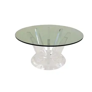 豪华Lucite亚克力圆形餐桌，带钢化玻璃顶部