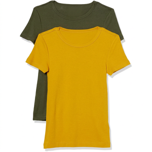 T-shirt à manches courtes col rond pour femme, couleur unie, jersey 100% coton, coupe classique, respirant, style décontracté - Product Image 1