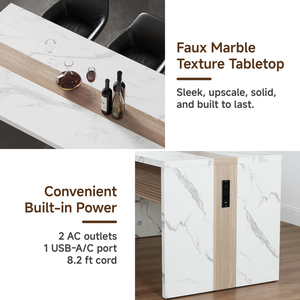 Hiện đại sang trọng Faux đá cẩm thạch bàn ăn cho 4-6 người, phong cách nướng thiết kế lớn đảo bảng với Trạm Sạc và LED - Product Image 4