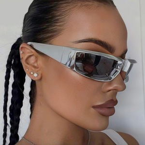 Sunglasses PC Full Rim <b>Frame</b> Rectangle UV400 Protection 3 Lens Unisex Outdoor Cycling Sports Silver Hip Hop Style - Product Image 1
