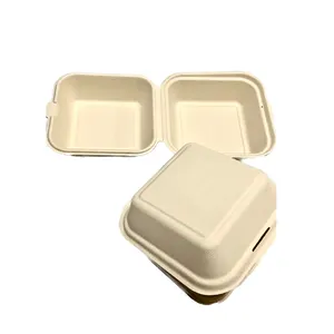 100% di stoviglie quadrate completamente biodegradabili usa e getta bagassa torta scatola portatile Hamburg Bento cibo scatola di imballaggio