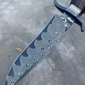 มีด Bowie แบบปรับแต่งได้สำหรับการต่อสู้  มีดคุณภาพสูงทำจากเหล็กกล้าไร้สนิม  ใบมีดแบบ Fixed Blade  ด้ามไม้ DIY  มีดพกพาสำหรับใช้งานกลางแจ้ง พร้อมปลอกมีด - Product Image 2