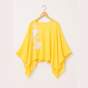 Caftán amarillo sin mangas con bordado floral para mujer, corte holgado, informal, elegante, para fiestas, túnica coordinada. - Product Image 1