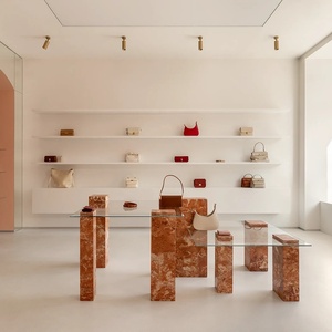 Custom Retail Store Fixtures: Modern Shoe Display Racks & Handbag Shop Interior Design Services - Product Image 1
