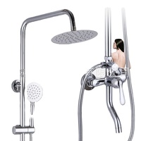 Ensemble de douche mural moderne et minimaliste, chaud/froid, avec pommeau rond, robinet à trois réglages, hauteur réglable et pressurisé