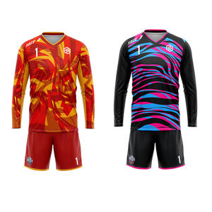 升华印花守门员套装透气迷彩长袖运动衫和足球短裤 - Product Image 1