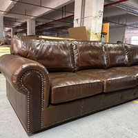 Canapé d'angle combiné haut de gamme en cuir pleine fleur huilé, style rétro américain, pour villa, salon, personnalisation sur mesure