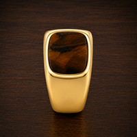 Bague Chevalière JLM Vintage Plaqué Or 18K avec Œil de Tigre, Pierre Naturelle Marron, en Acier Inoxydable pour Homme, Vente en Gros