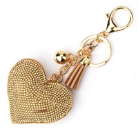 Luxe stijl hartvormige strass lederen sleutelhanger kwast tas charme fluweel diamant ingelegd sleutelring groothandel