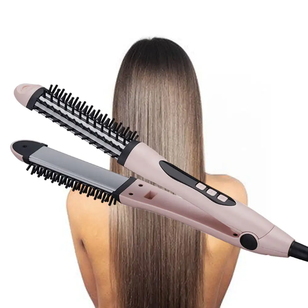 Suttik 6615 Beauty Care Product Rechargeable Cordless Hair Straightener Brush and Hair Comb LED 220V Ceramic Flat Plates Safety