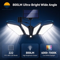 Lampe solaire murale pour villa et jardin, 4 têtes, télécommande, 3 en 1, panneau solaire détachable, 800LM, 222 LED, IP65, étanche