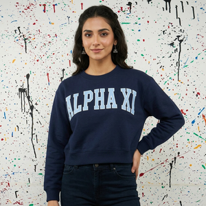 ALPHA XI <b>NAVY</b> BLUE Oversized Hooded Velour Zipper Sweatshirt 100% Cotton Digital Printing Applique Embroidery CLUSH SPORTS - Product Image 1