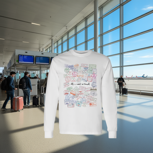 Todo lo que necesito son los sellos de pasaporte de viaje, camiseta de manga larga con diseño temático de viaje - Product Image 3
