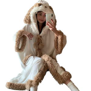 Conjuntos de Pijamas de Franela para Mujer, Pijamas de Invierno con Capucha, Lindos Dibujos Animados, Manga Larga, Holgados, Camisón Grueso - Product Image 1