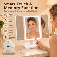 Miroir de maquillage LED tactile à trois volets, à intensité variable, directement de l'usine, 360° °   Miroir de beauté avec fonction de mémoire de rotation pour la routine quotidienne