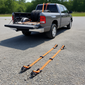 Sangles de fixation de pneus style lasso 2 po x 120 po, orange, en nylon, avec crochets plats, kit de fixation pour voiture, charge de travail 5512 lb - Product Image 2