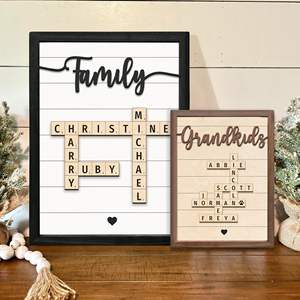 Nouveau cadre de nom de famille personnalisé cadeau de la Saint-Valentin pour les amoureux mots croisés <span class=keywords><strong>Scrabble</strong></span> impression <span class=keywords><strong>lettre</strong></span> personnalisée impressions de carreaux - Product Image 1