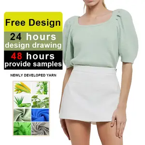 OEM/ODM 솔리드 컬러 퍼프 슬리브 스퀘어 넥 스웨터 여성용 여름 반팔 캐주얼 니트웨어