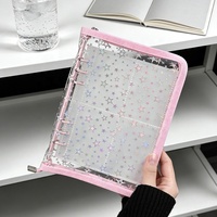 Capello A5 Ringbuch-Einband Funkelnde Sterne 6-Ring Loseblatt-Planer Transparentes PVC Nachfüllbares Notizbuch Album