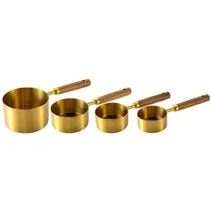 OEM ODM Stainless Steel Measuring Cups Wholesale Measuring Spoons Acacia Wood Handle Measuring Set of 8 Kitchen Baking Tools