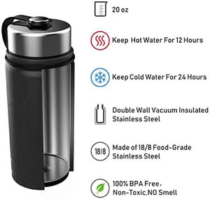 Bouteille d'eau intelligente 3 en 1 en acier inoxydable, ml, fausses lumières, un haut-parleur et des lumières dansantes, 20oz (noir) - Product Image 6