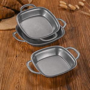 Assiette carrée à double anse, fond plat épaissi, pour les collations et les repas de fête, design uni - Product Image 1