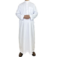 Qamis Style Qatar pour Homme, Longue Robe à Col Droit, Vêtement Arabe Traditionnel Masculin du Moyen-Orient avec Poches