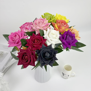 Achats en gros fleur artificielle 50cm tige épaisse Rose rouge vraie touche Rose fleur tige unique Roses en soie pour la maison de mariage - Product Image 3